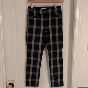 Anthropologie Black and Gray Plaid Straight Leg Pants